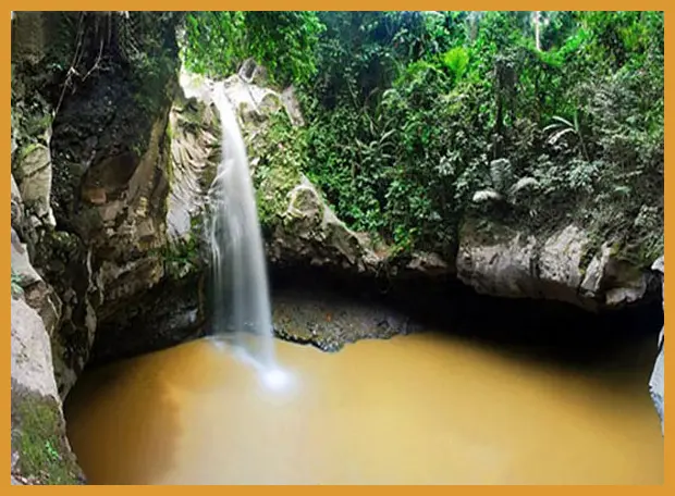 Ambil sudut rendah (low angle) dari jembatan kayu untuk menangkap seluruh ketinggian air terjun sekaligus kabut tipis yang biasanya muncul di pagi hari.