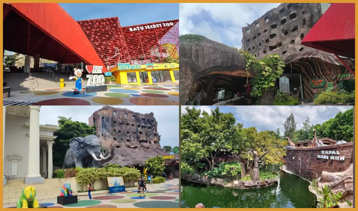Ambil sudut rendah di area Batu Secret Zoo saat melewati jembatan kaca untuk mendapatkan latar belakang kandang harimau yang luas.